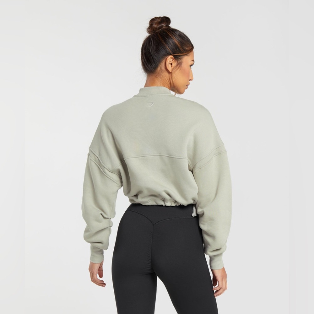 Gymshark Heavyweight Loopback Cotton Pullover Crop Sweatshirt Grey size L - Picture 9 of 9